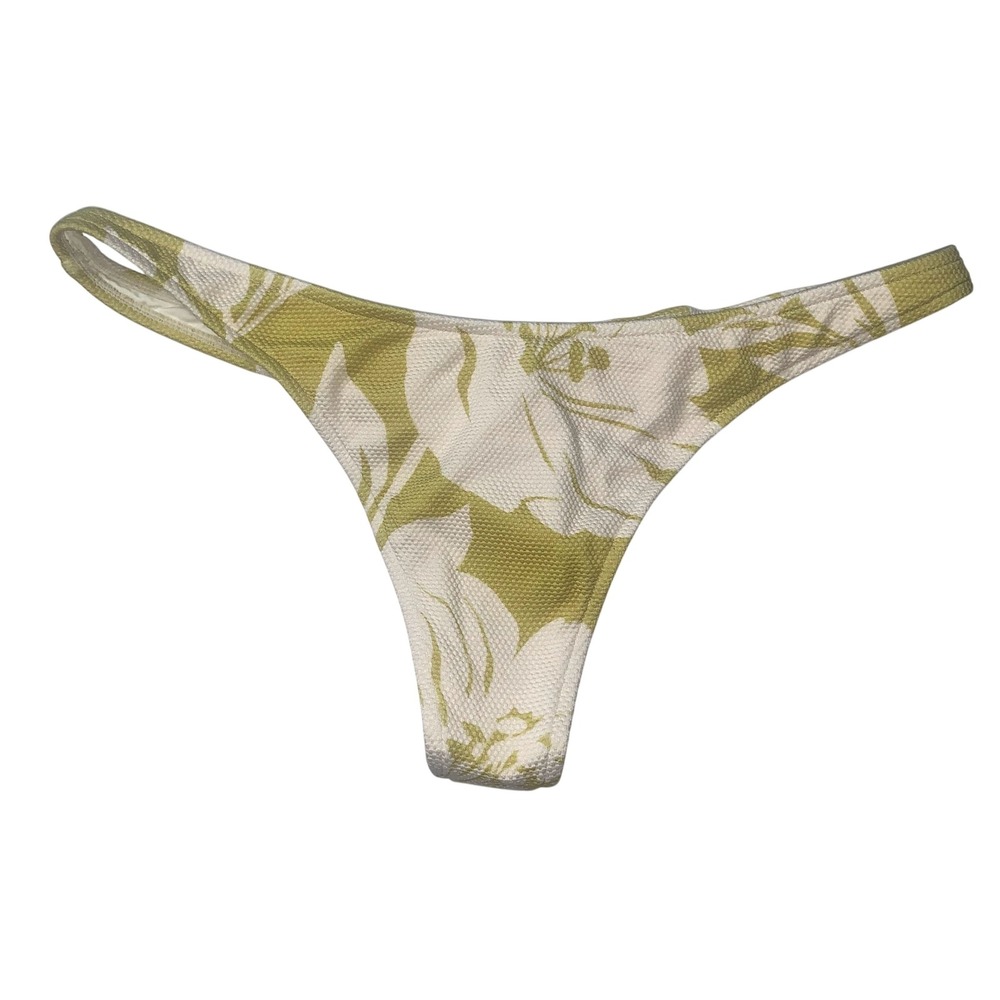 L*Space Itsy Cut Thong Bikini Bottom Floral Texture Ivory Olive Green M/M‎